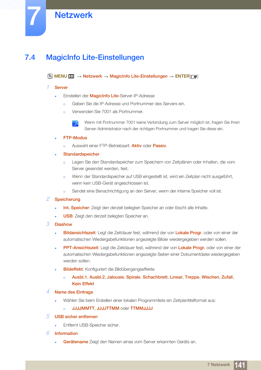 Samsung LH46DEPLGC/EN, LH40DEPLGC/EN, LH55UEPLGC/ZA, LH55DEPLGC/EN, LH55UEAPLGC/EN, LH46MEPLGC/EN MagicInfo Lite-Einstellungen 