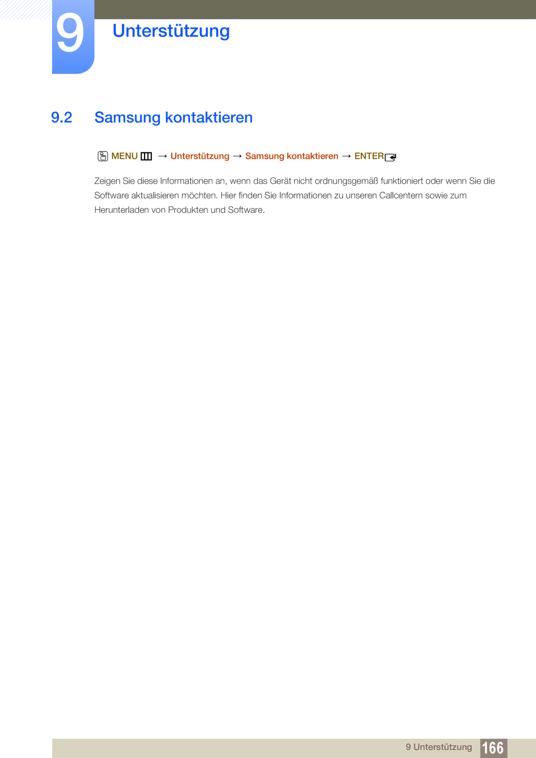 Samsung LH55DEAPLBC/EN, LH40DEPLGC/EN, LH46DEPLGC/EN, LH55UEPLGC/ZA manual Menu m Unterstützung Samsung kontaktieren Enter 