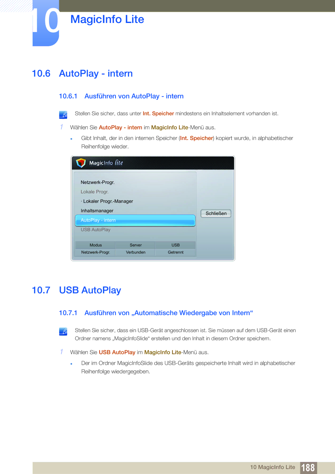 Samsung LH46UEPLGC/EN USB AutoPlay, Ausführen von AutoPlay intern, Ausführen von „Automatische Wiedergabe von Intern 