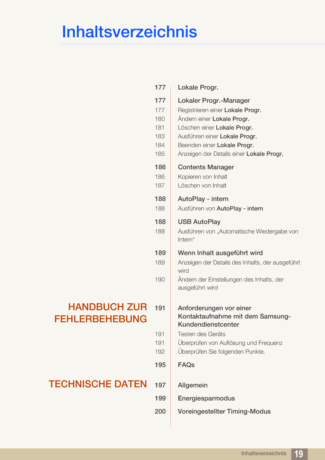 Samsung LH46MEPLGC/EN, LH40DEPLGC/EN, LH46DEPLGC/EN, LH55UEPLGC/ZA, LH55DEPLGC/EN manual Handbuch ZUR 191 Fehlerbehebung 