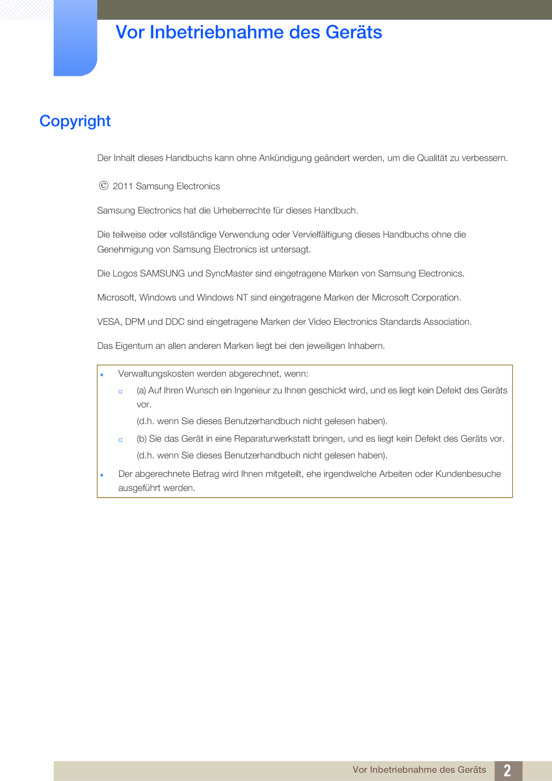 Samsung LH55UEPLGC/ZA, LH40DEPLGC/EN, LH46DEPLGC/EN, LH55DEPLGC/EN, LH55UEAPLGC/EN Vor Inbetriebnahme des Geräts, Copyright 