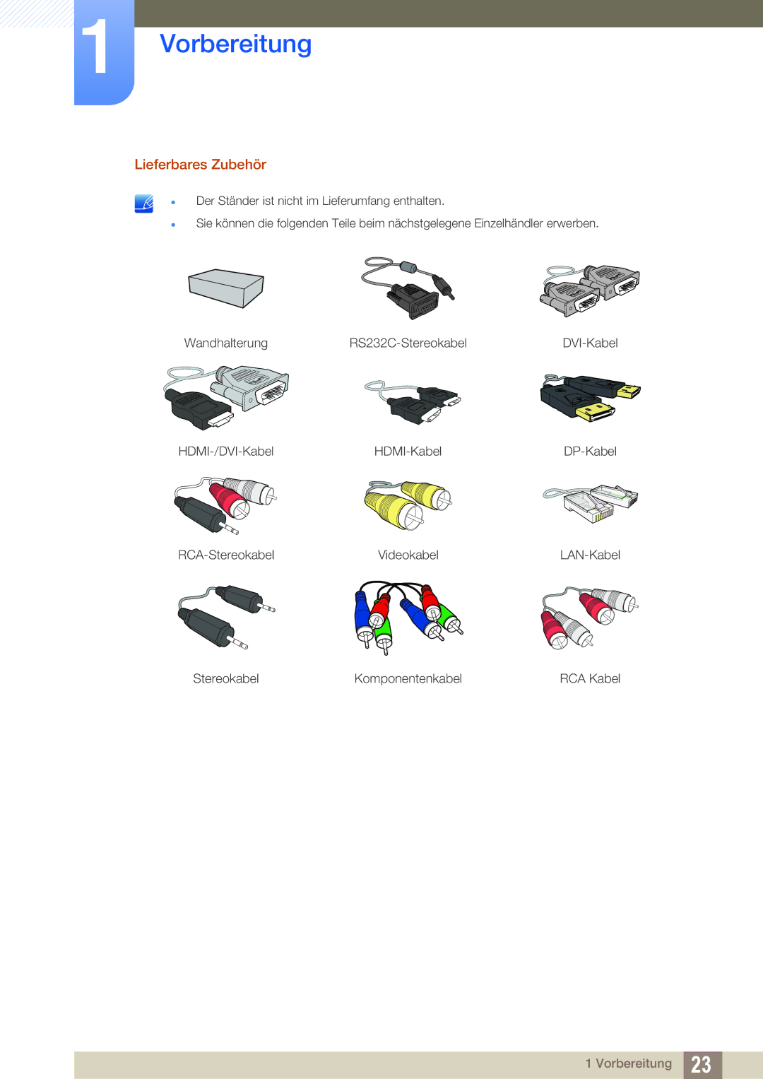 Samsung LH46UEAPLGC/EN, LH40DEPLGC/EN, LH46DEPLGC/EN, LH55UEPLGC/ZA, LH55DEPLGC/EN, LH55UEAPLGC/EN manual Lieferbares Zubehör 