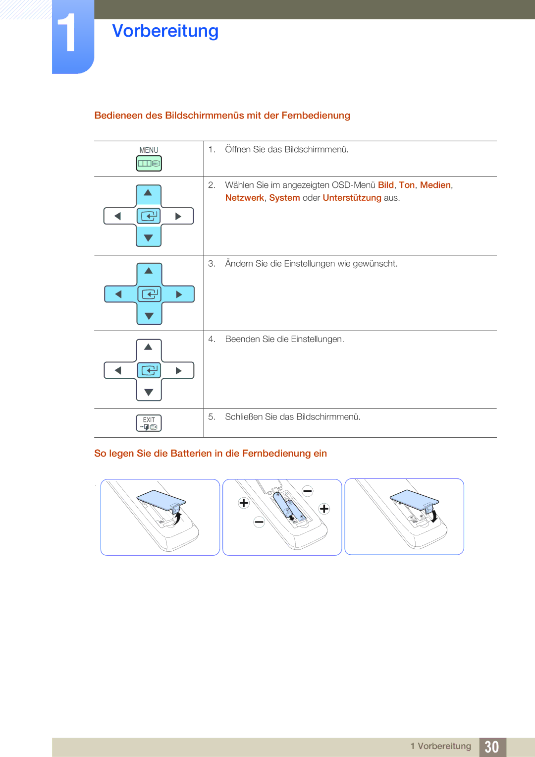 Samsung LH55UEPLGC/ZA manual Bedieneen des Bildschirmmenüs mit der Fernbedienung, Netzwerk, System oder Unterstützung aus 