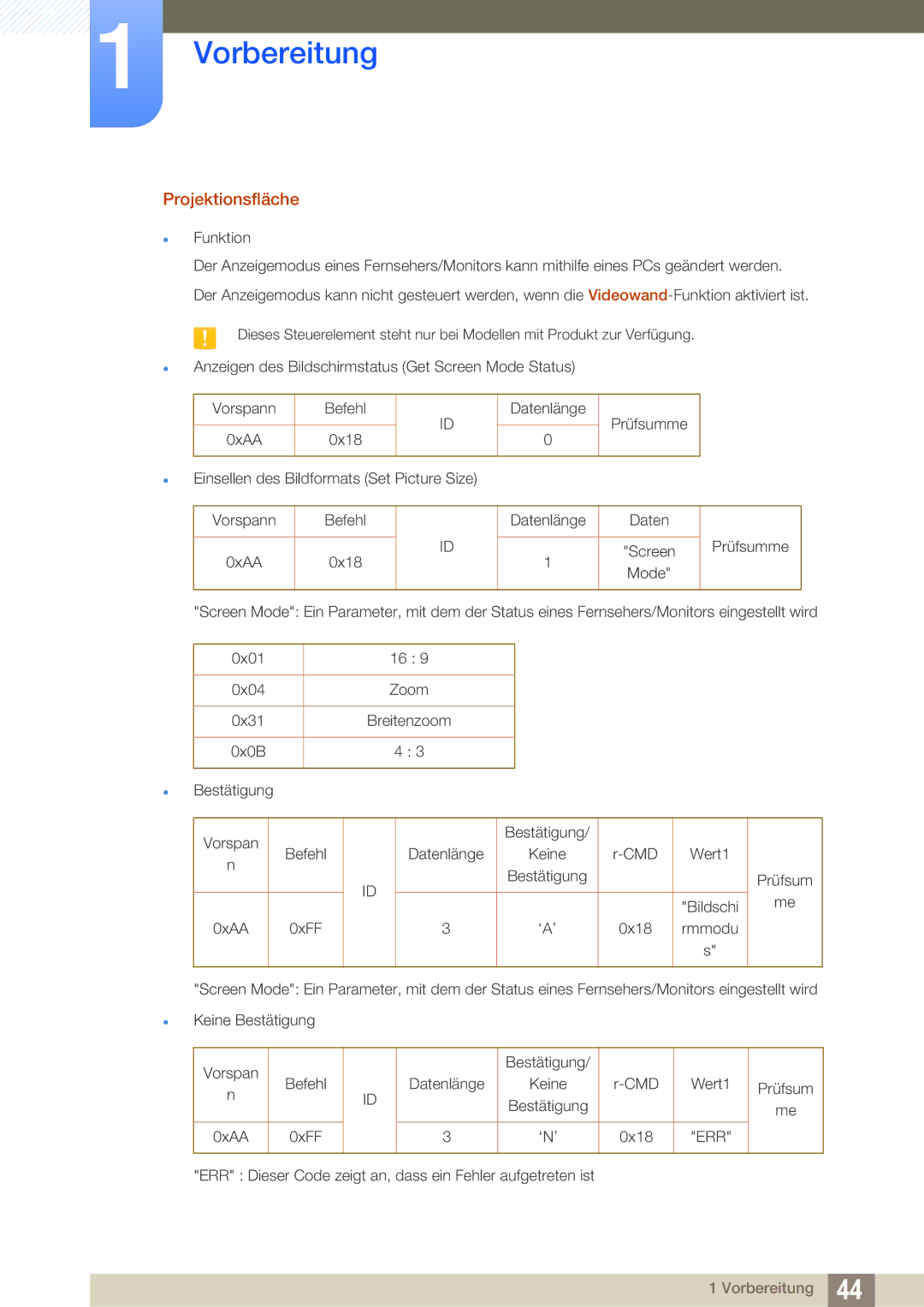 Samsung LH55UEPLGC/ZA, LH40DEPLGC/EN, LH46DEPLGC/EN, LH55DEPLGC/EN, LH55UEAPLGC/EN, LH46MEPLGC/EN manual Projektionsfläche 