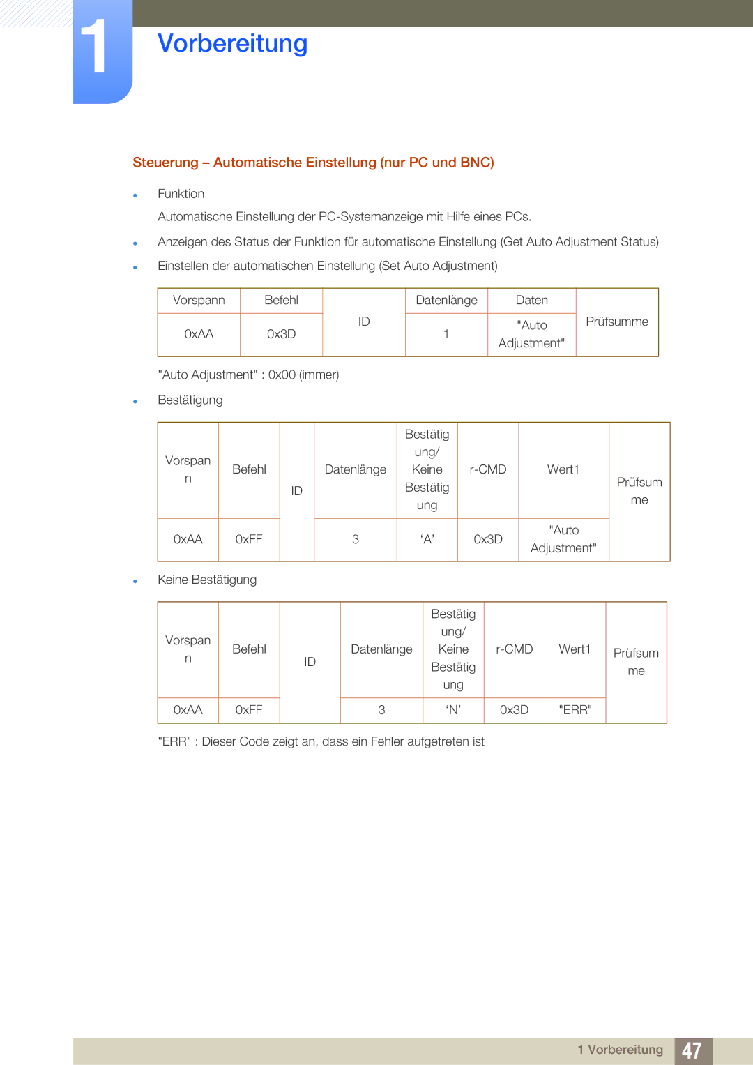 Samsung LH46MEPLGC/EN, LH40DEPLGC/EN, LH46DEPLGC/EN, LH55UEPLGC/ZA manual Steuerung Automatische Einstellung nur PC und BNC 