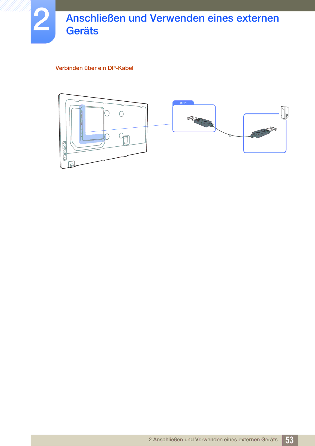 Samsung LH40DEAPLBC/EN, LH40DEPLGC/EN, LH46DEPLGC/EN, LH55UEPLGC/ZA, LH55DEPLGC/EN, LH55UEAPLGC/EN Verbinden über ein DP-Kabel 