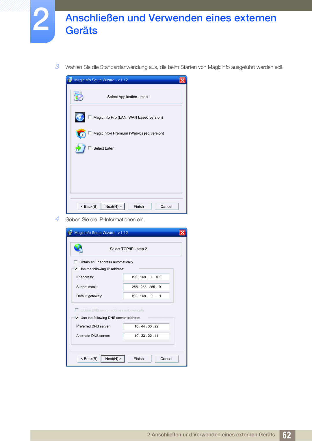 Samsung LH46UEPLGC/EN, LH40DEPLGC/EN, LH46DEPLGC/EN, LH55UEPLGC/ZA, LH55DEPLGC/EN manual Geben Sie die IP-Informationen ein 