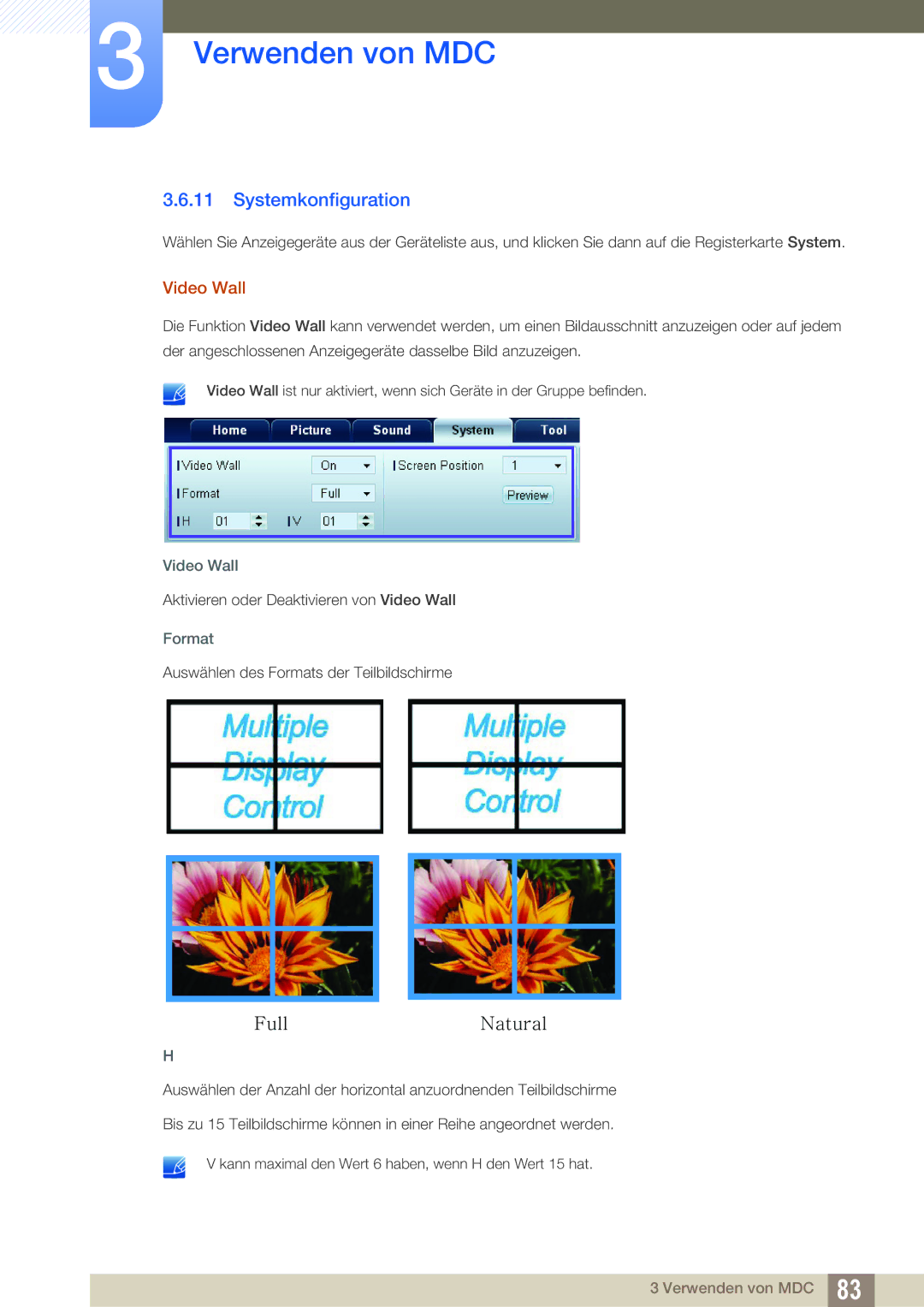 Samsung LH46DEAPLBC/EN, LH40DEPLGC/EN, LH46DEPLGC/EN, LH55UEPLGC/ZA, LH55DEPLGC/EN Systemkonfiguration, Video Wall, Format 