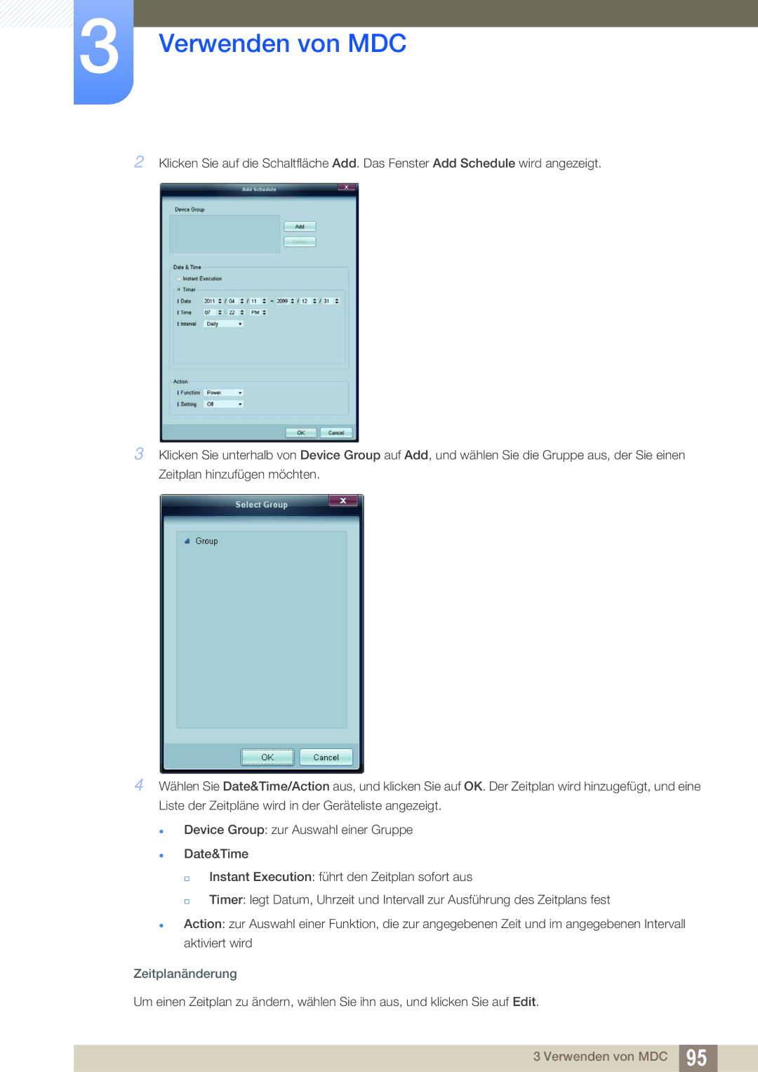 Samsung LH40DEAPLBC/EN, LH40DEPLGC/EN, LH46DEPLGC/EN, LH55UEPLGC/ZA, LH55DEPLGC/EN, LH55UEAPLGC/EN manual Zeitplanänderung 