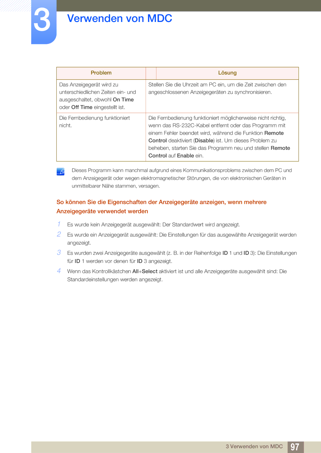 Samsung LH46DEAPLBC/EN, LH40DEPLGC/EN, LH46DEPLGC/EN, LH55UEPLGC/ZA, LH55DEPLGC/EN, LH55UEAPLGC/EN manual Verwenden von MDC 