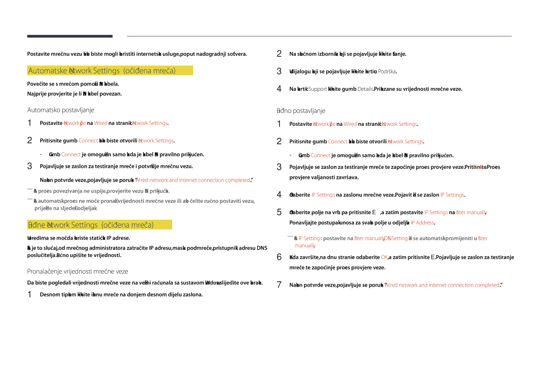 Samsung LH40DHDPLGC/EN manual Automatske Network Settings ožičena mreža, Ručne Network Settings ožičena mreža, Manually 