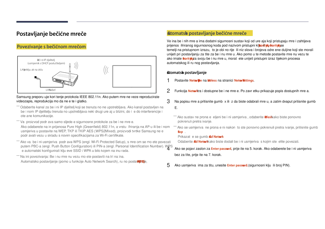 Samsung LH40DHDPLGC/EN manual Automatsko postavljanje bežične mreže, Stop, Bez zaštite, prijeđite na 7. korak 