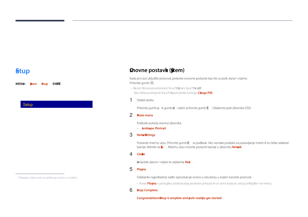 Samsung LH40DHDPLGC/EN manual Setup, Osnovne postavke System 