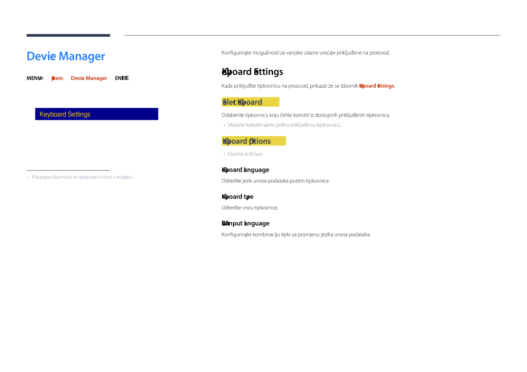 Samsung LH40DHDPLGC/EN manual Device Manager, Keyboard Settings, Select Keyboard, Keyboard Options 