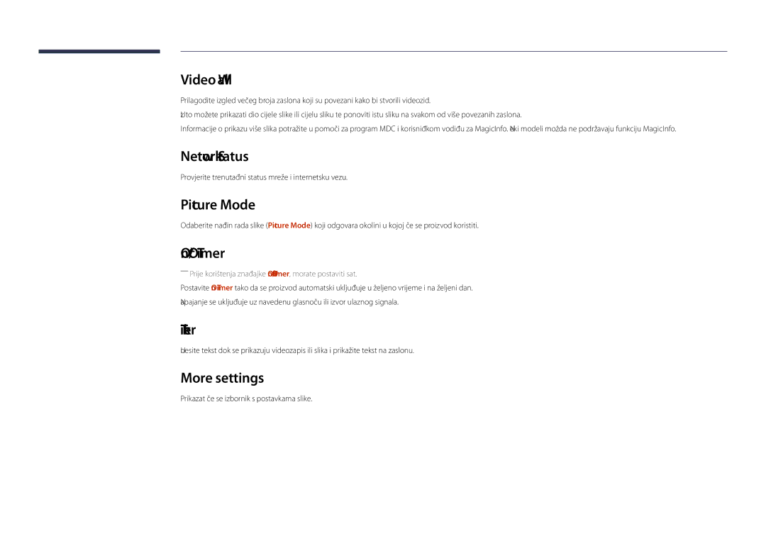 Samsung LH40DHDPLGC/EN manual Network Status, Picture Mode, On/Off Timer, Ticker, More settings 