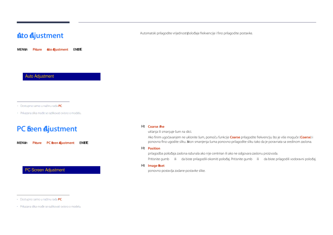 Samsung LH40DHDPLGC/EN manual Auto Adjustment, PC Screen Adjustment 