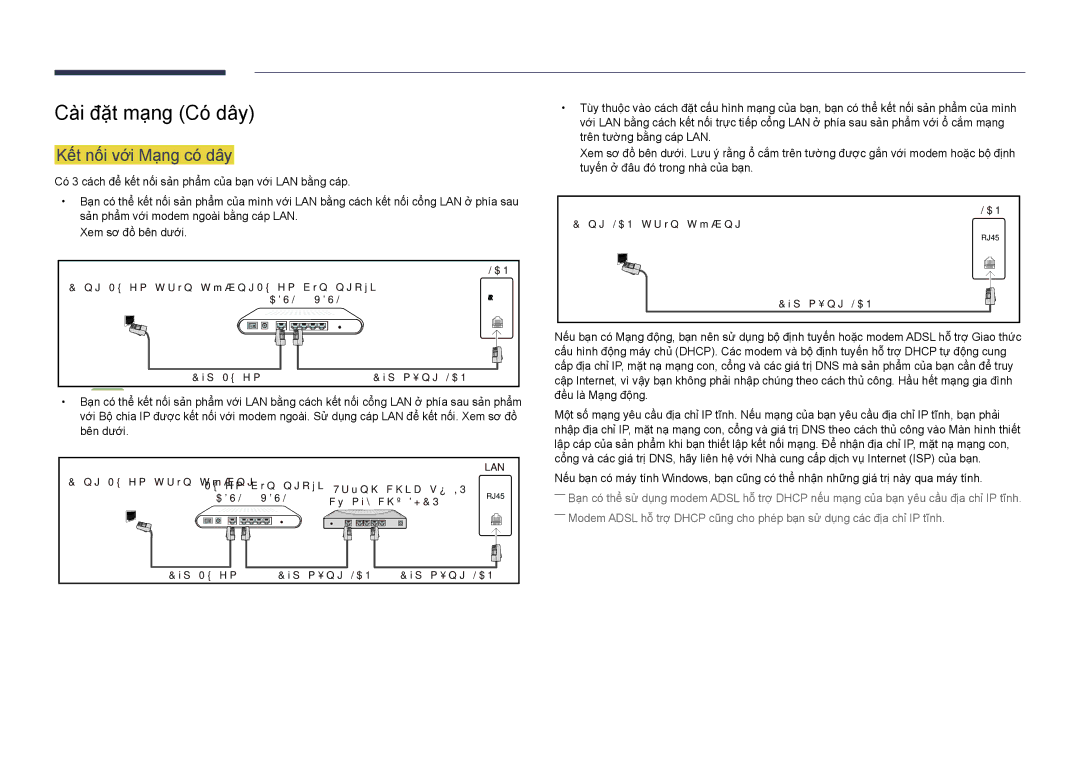 Samsung LH48DHDPLGC/XY, LH40DHDPLGC/XY, LH55DHDPLGC/XY manual Cà̀i đặt mạ̣ng Có́ dây, Kêt nối với Mạng có dây 