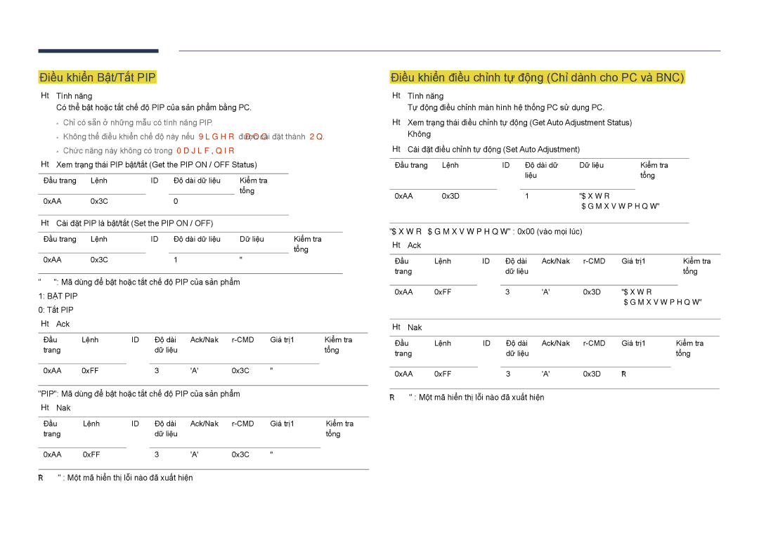 Samsung LH48DHDPLGC/XY, LH40DHDPLGC/XY Điề̀u khiể̉n Bật/Tắt PIP, Điều khiển điều chinh tự đông Chi danh cho PC và BNC 