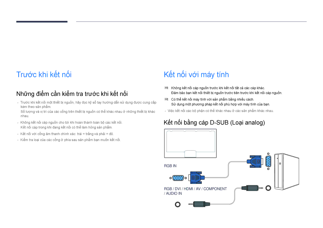 Samsung LH40DHDPLGC/XY Kết nối và Sử dụng Thiết bị nguồn, Trước khi kết nối, Những điểm cần kiểm tra trước khi kết nối 