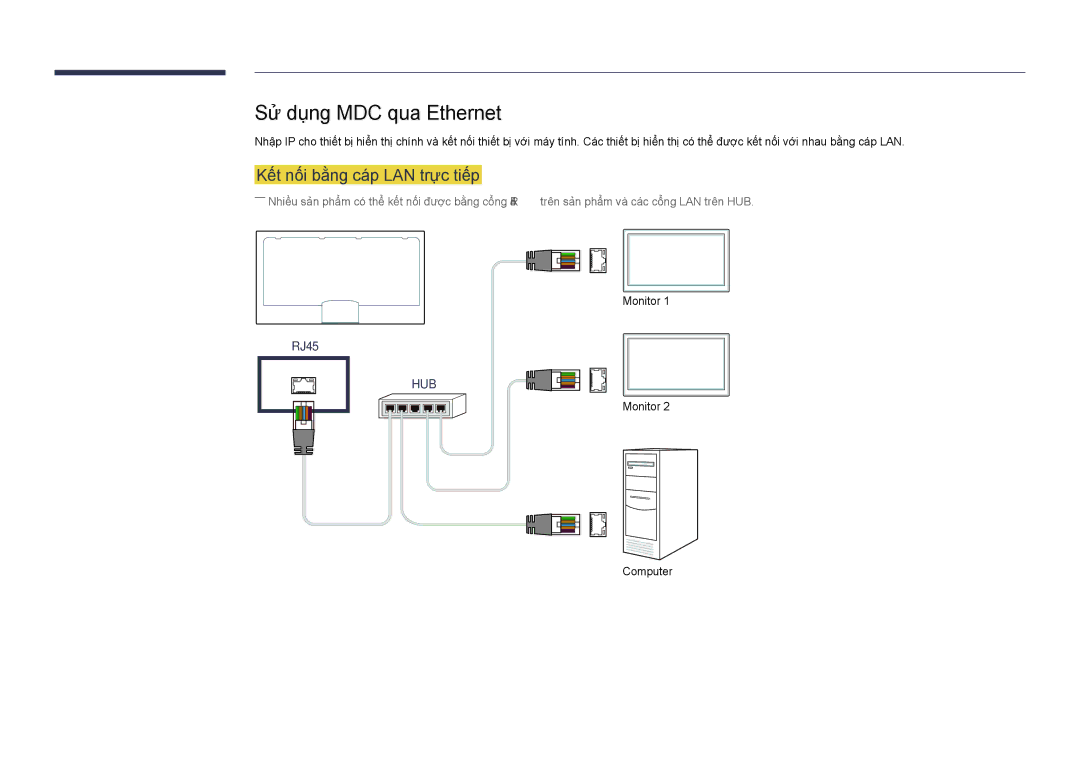 Samsung LH40DHDPLGC/XY, LH48DHDPLGC/XY, LH55DHDPLGC/XY manual Sử dụng MDC qua Ethernet, Kết nối băng cáp LAN trực tiếp 