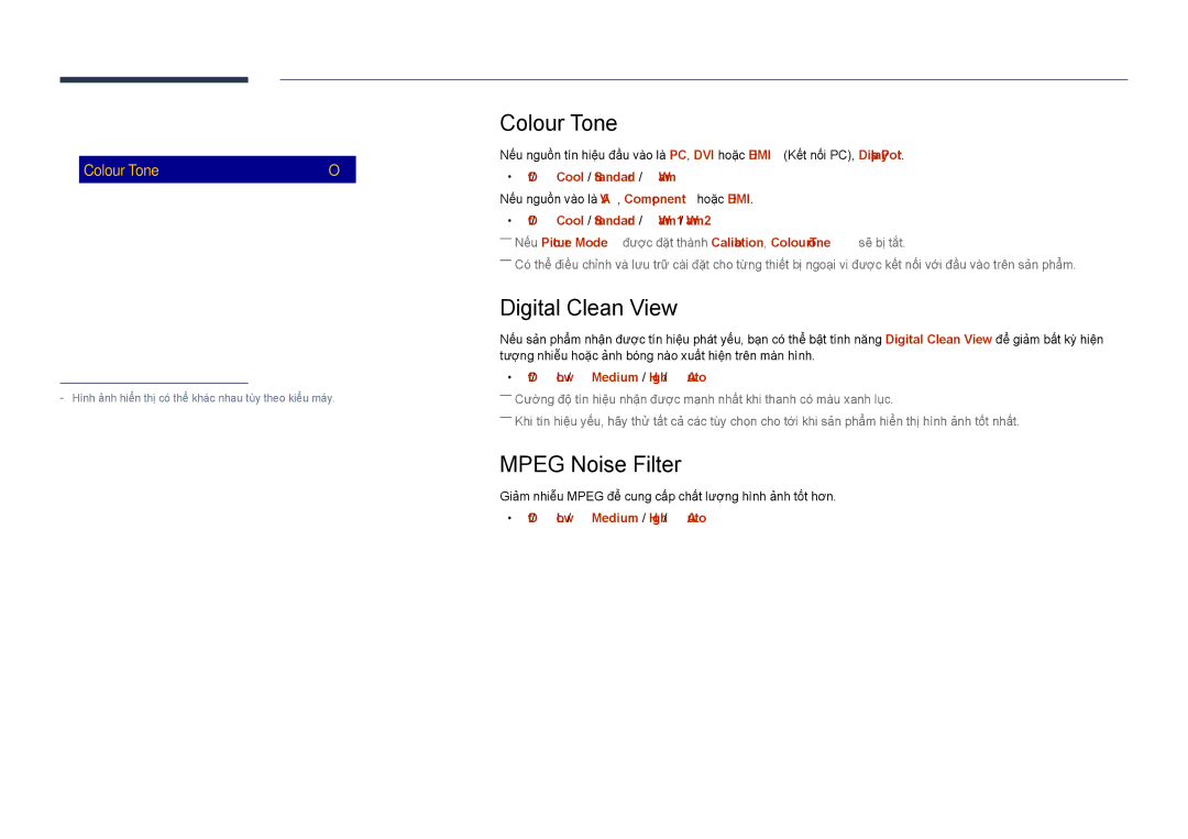 Samsung LH48DHDPLGC/XY, LH40DHDPLGC/XY Colour Tone, Digital Clean View, Mpeg Noise Filter, Off / Cool / Standard / Warm 