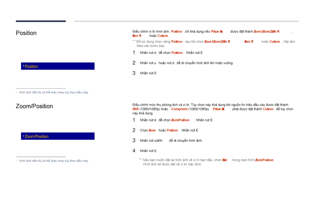 Samsung LH48DHDPLGC/XY, LH40DHDPLGC/XY, LH55DHDPLGC/XY manual Zoom/Position, Picture Size 