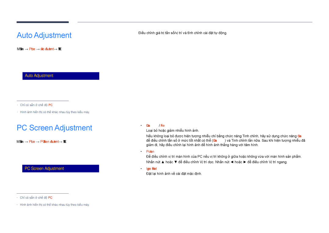 Samsung LH40DHDPLGC/XY, LH48DHDPLGC/XY, LH55DHDPLGC/XY manual Auto Adjustment, PC Screen Adjustment 