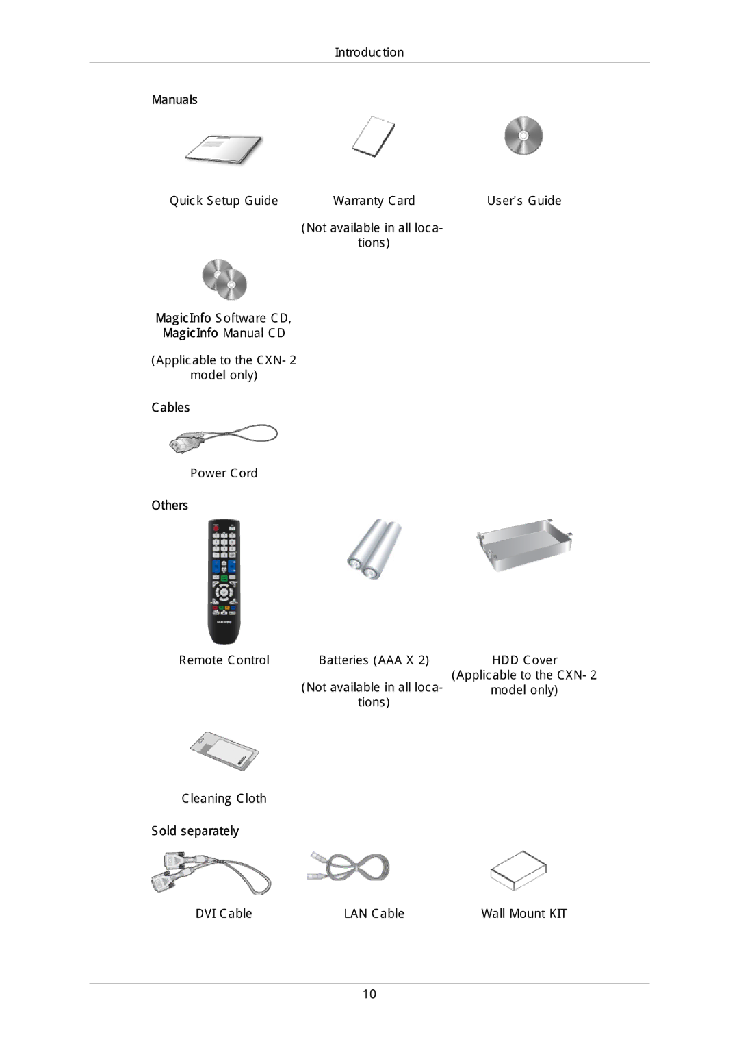 Samsung LH46DLPLGD/EN, LH40DLPLGD/EN, LH46DLTLGD/EN manual Manuals, MagicInfo Manual CD, Cables, Others, Sold separately 