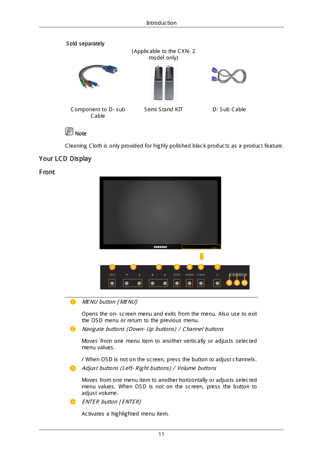 Samsung LFD-WBM2/S40A5, LH40DLPLGD/EN, LH46DLTLGD/EN, LH40DLTLGD/EN, LH46DLPLGD/EN Your LCD Display Front, Menu button Menu 