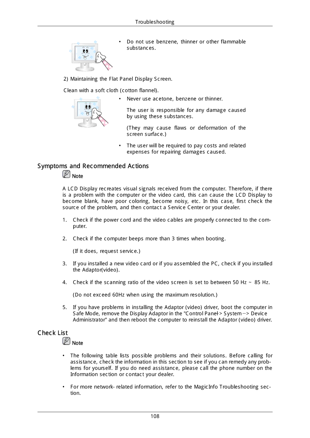 Samsung LH46DLPLGD/EN, LH40DLPLGD/EN, LH46DLTLGD/EN, LH40DLTLGD/EN manual Symptoms and Recommended Actions, Check List 