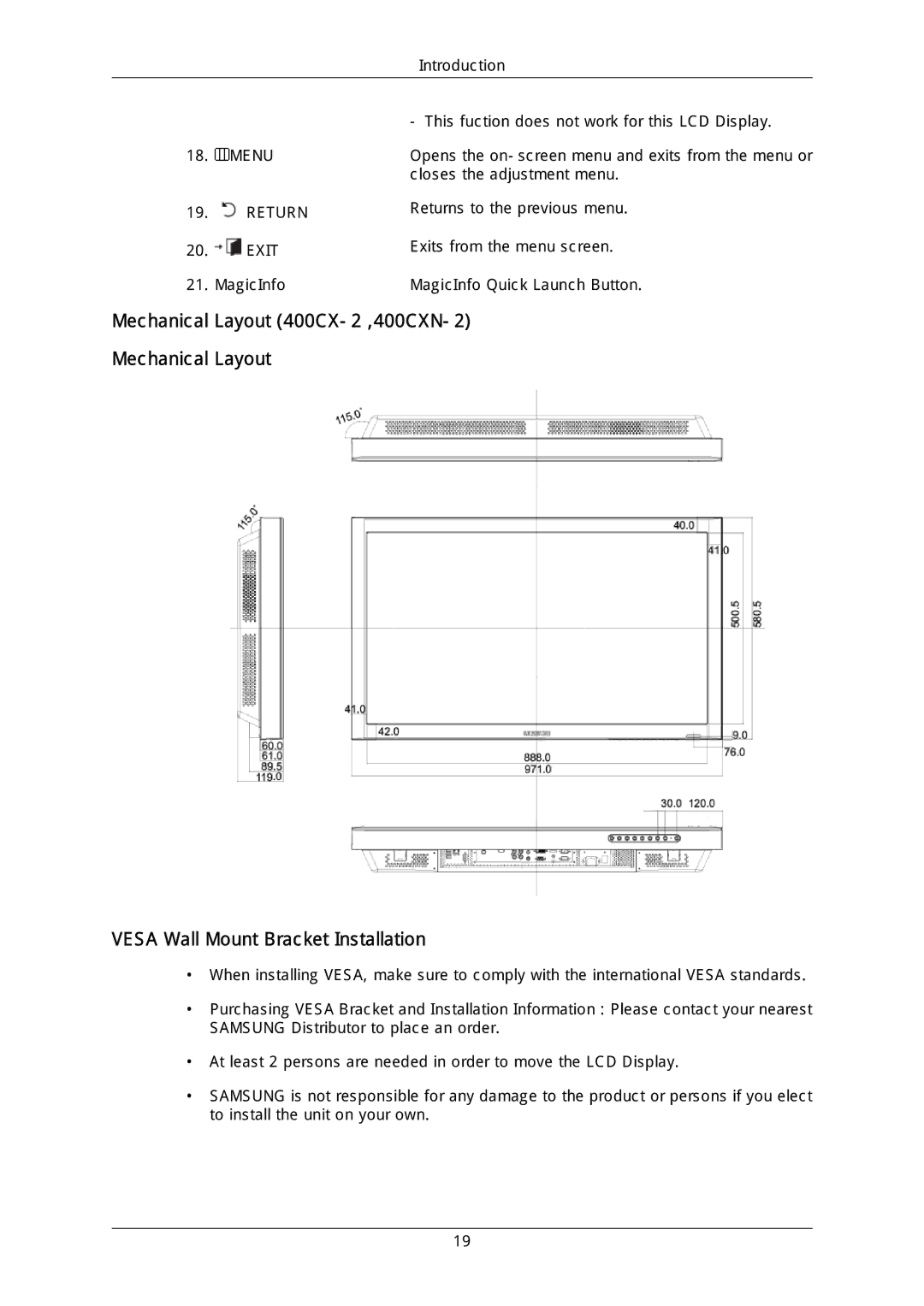 Samsung LFD-WBM2/S40A5, LH40DLPLGD/EN, LH46DLTLGD/EN, LH40DLTLGD/EN, LH46DLPLGD/EN, LH46MGQLGD/EN, LH46MGULGD/EN manual Return 