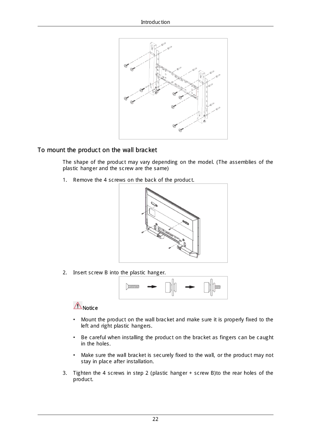 Samsung LH40MGULGD/EN, LH40DLPLGD/EN, LH46DLTLGD/EN, LH40DLTLGD/EN, LH46DLPLGD/EN To mount the product on the wall bracket 