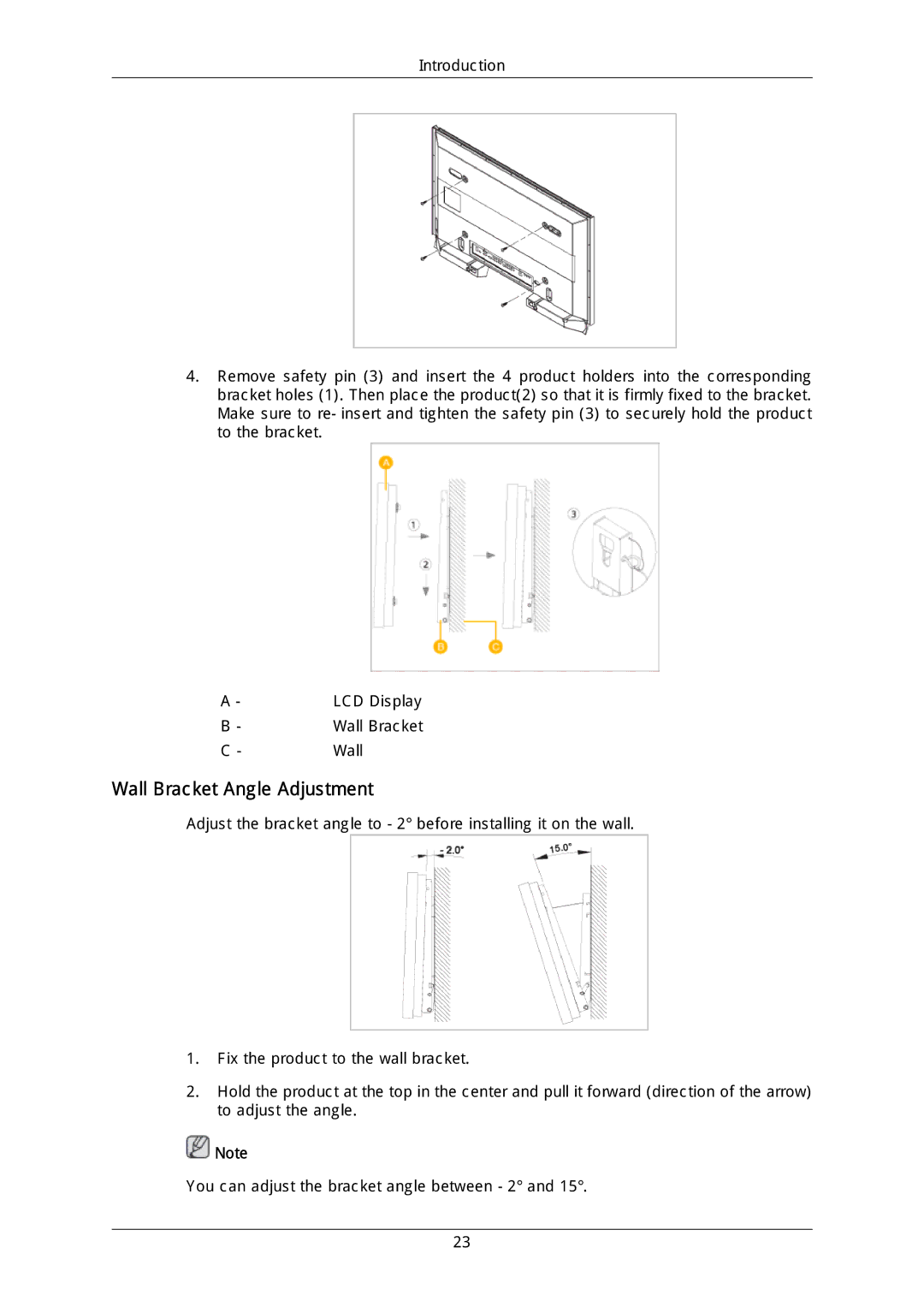 Samsung LH40DLPLGD/EN, LH46DLTLGD/EN, LH40DLTLGD/EN, LH46DLPLGD/EN, LFD-WBM2/S40A5 manual Wall Bracket Angle Adjustment 