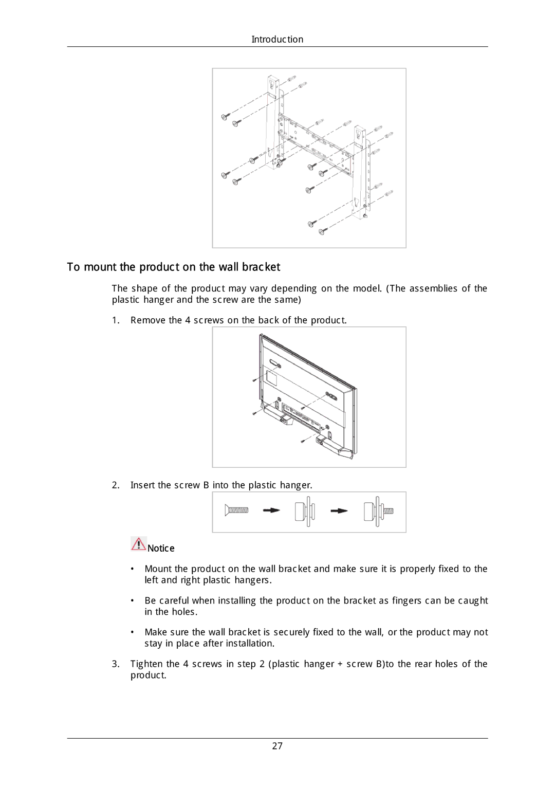 Samsung LFD-WBM2/S40A5, LH40DLPLGD/EN, LH46DLTLGD/EN, LH40DLTLGD/EN, LH46DLPLGD/EN To mount the product on the wall bracket 