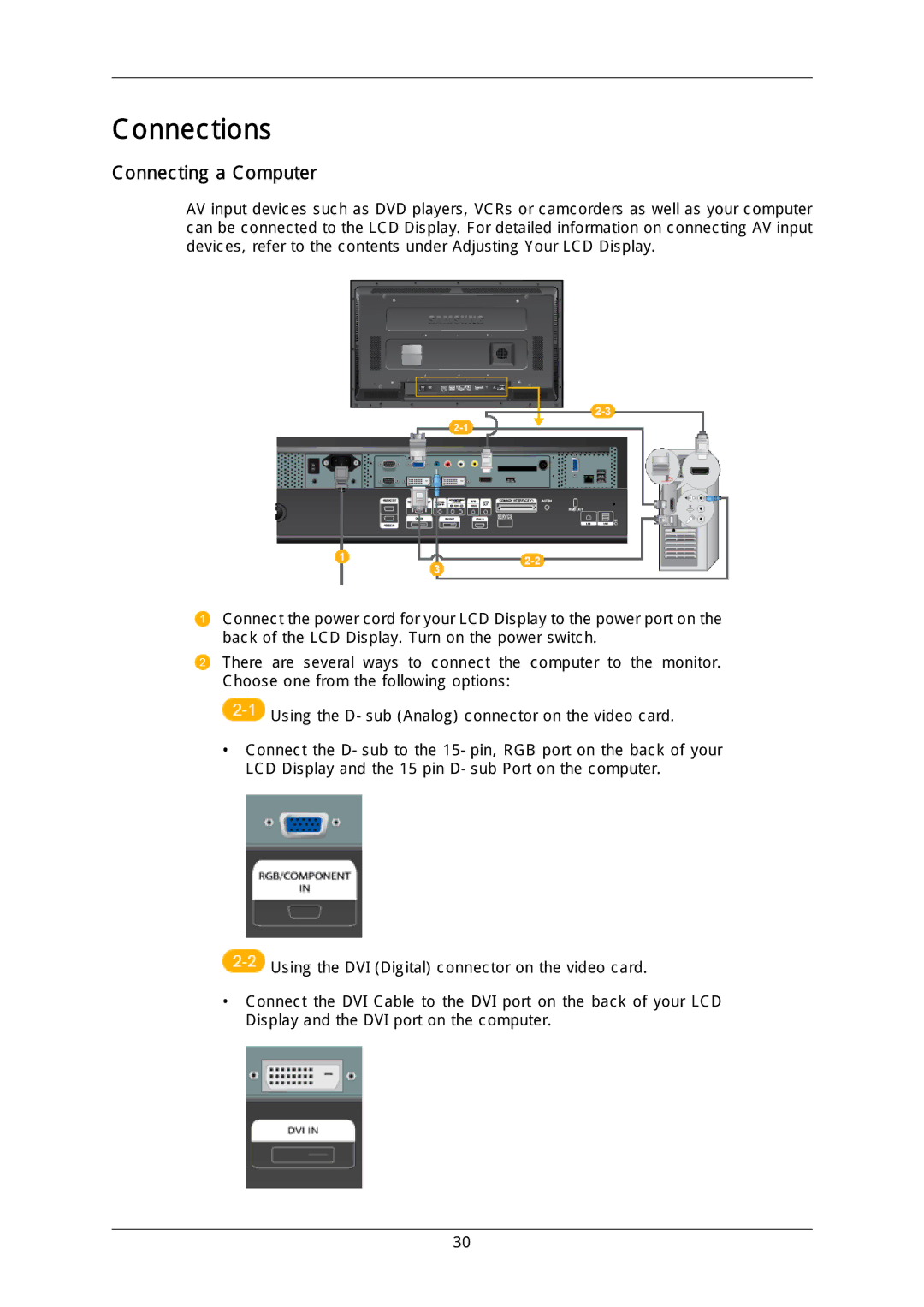 Samsung LH40MGULGD/EN, LH40DLPLGD/EN, LH46DLTLGD/EN, LH40DLTLGD/EN, LH46DLPLGD/EN manual Connections, Connecting a Computer 