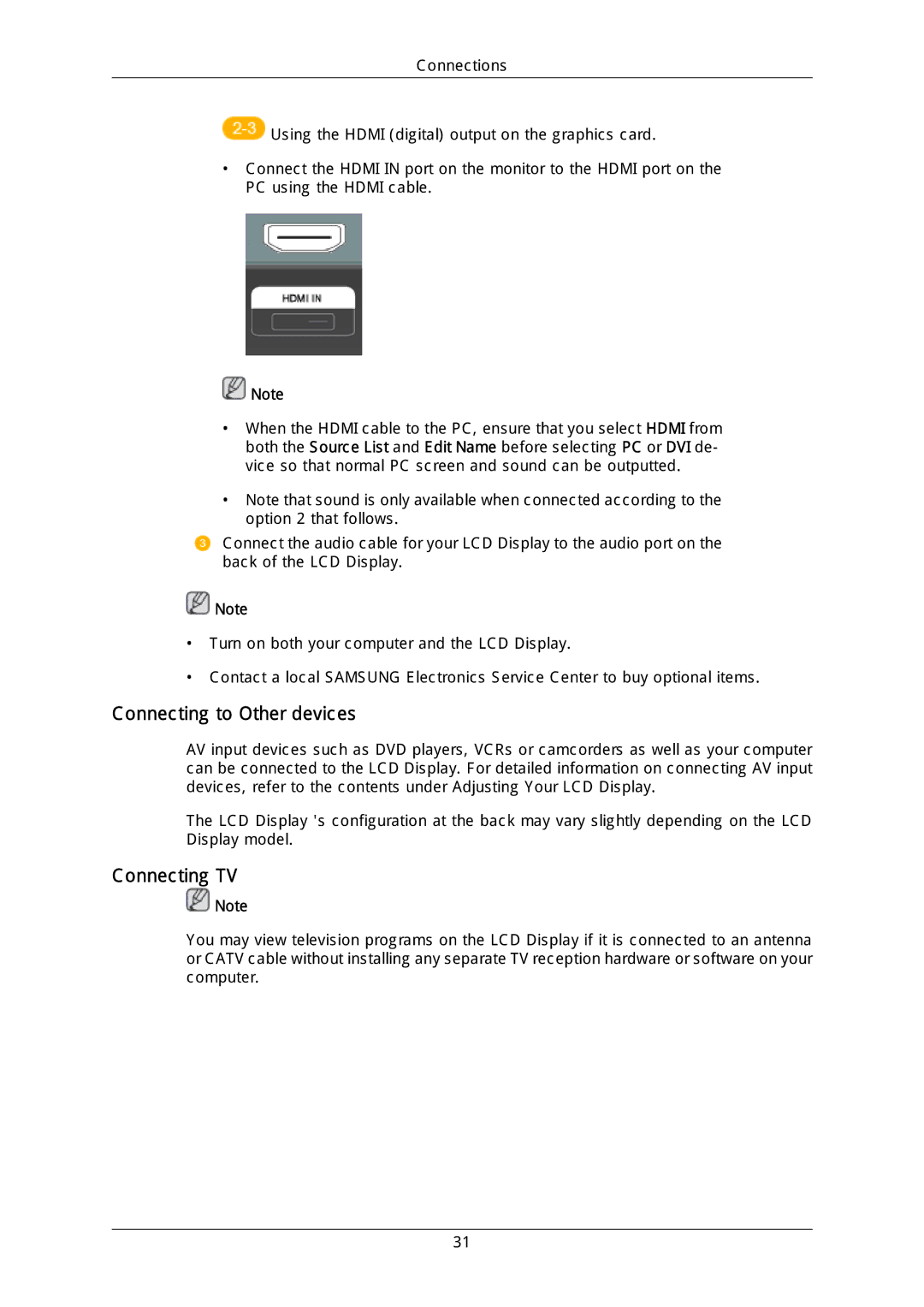 Samsung LH40DLPLGD/EN, LH46DLTLGD/EN, LH40DLTLGD/EN, LH46DLPLGD/EN, LFD-WBM2/S40A5 Connecting to Other devices, Connecting TV 