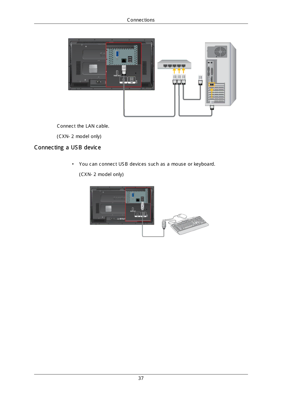 Samsung LH46MGULGD/EN, LH40DLPLGD/EN, LH46DLTLGD/EN, LH40DLTLGD/EN, LH46DLPLGD/EN, LFD-WBM2/S40A5 manual Connecting a USB device 