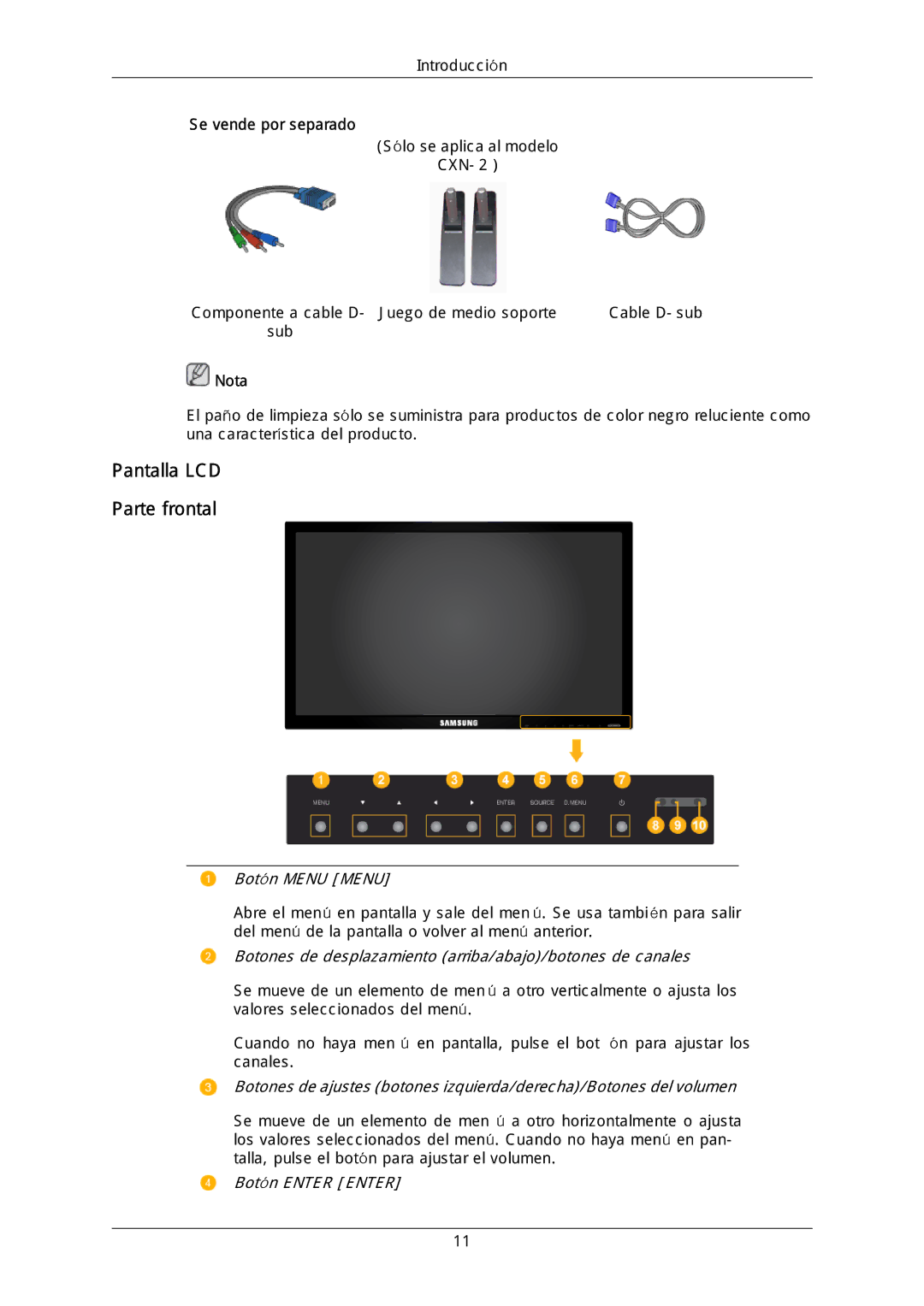 Samsung LFD-WBM2/S40A5, LH40DLPLGD/EN, LH46DLTLGD/EN, LH40DLTLGD/EN manual Pantalla LCD Parte frontal, Botón Menu Menu 