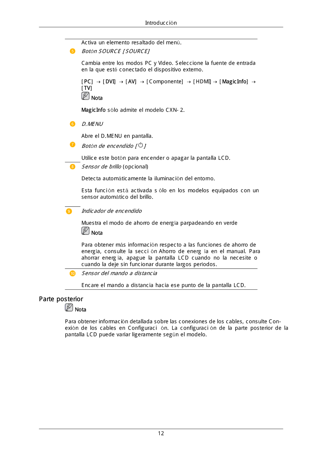 Samsung LH46MGQLGD/EN, LH40DLPLGD/EN, LH46DLTLGD/EN, LH40DLTLGD/EN, LH46DLPLGD/EN manual Parte posterior, Botón Source Source 