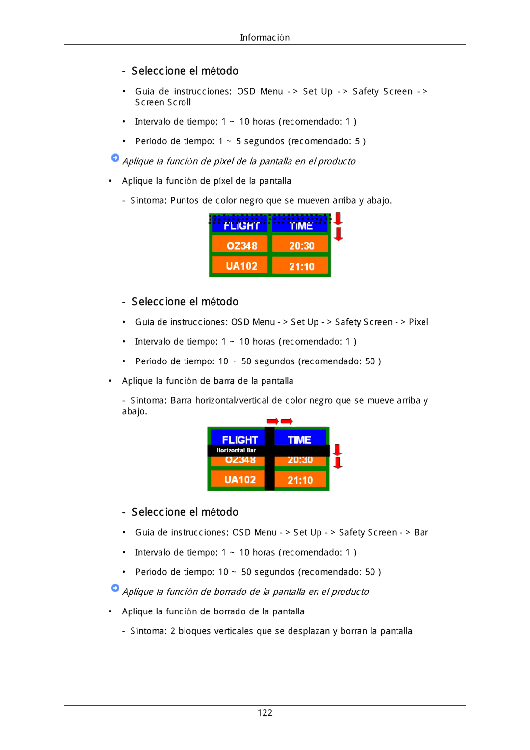 Samsung LH46DLTLGD/EN, LH40DLPLGD/EN manual Seleccione el método, Aplique la función de píxel de la pantalla en el producto 