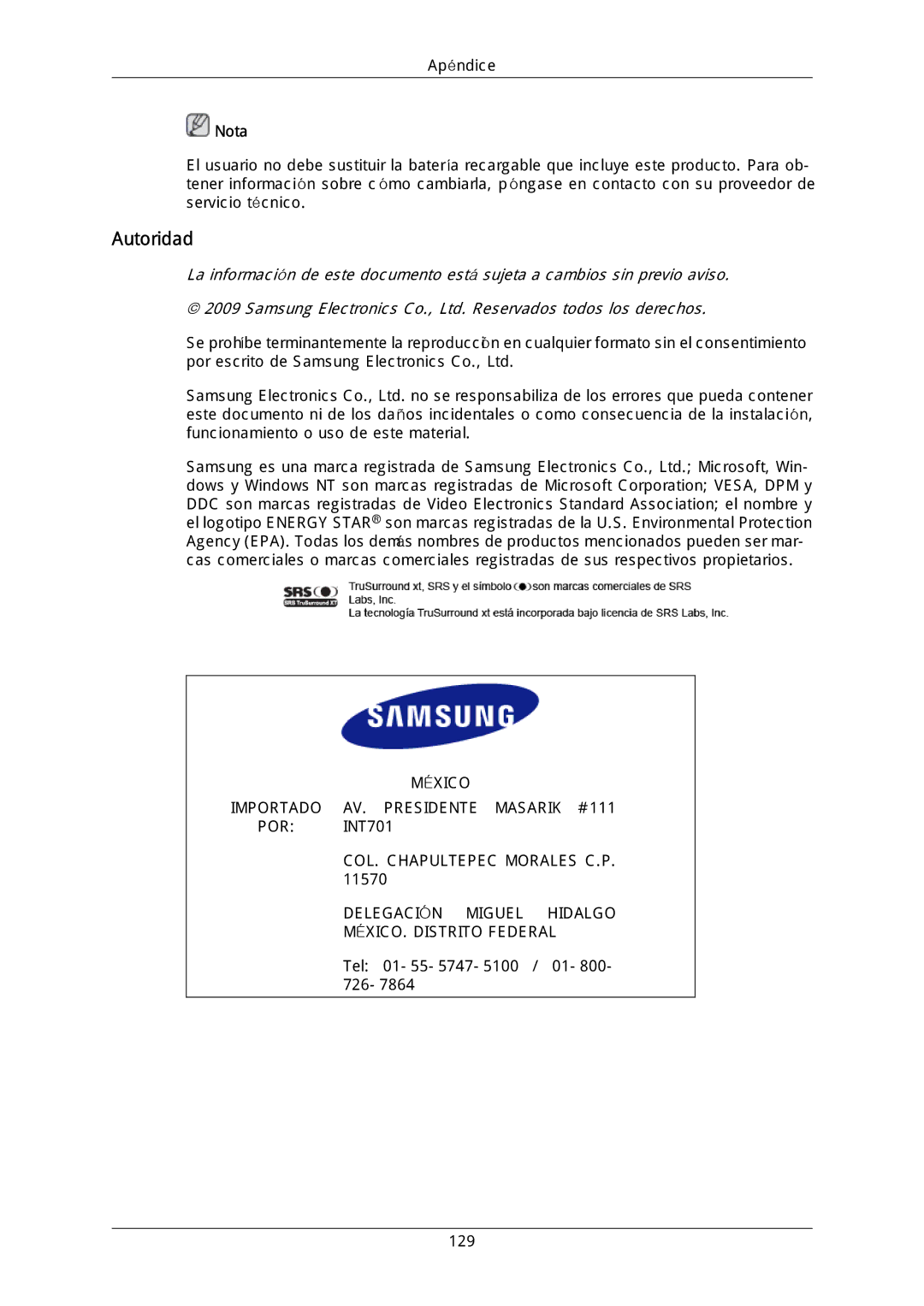 Samsung LH40DLPLGD/EN, LH46DLTLGD/EN, LH40DLTLGD/EN, LH46DLPLGD/EN, LFD-WBM2/S40A5, LH46MGQLGD/EN manual Autoridad, Nota 