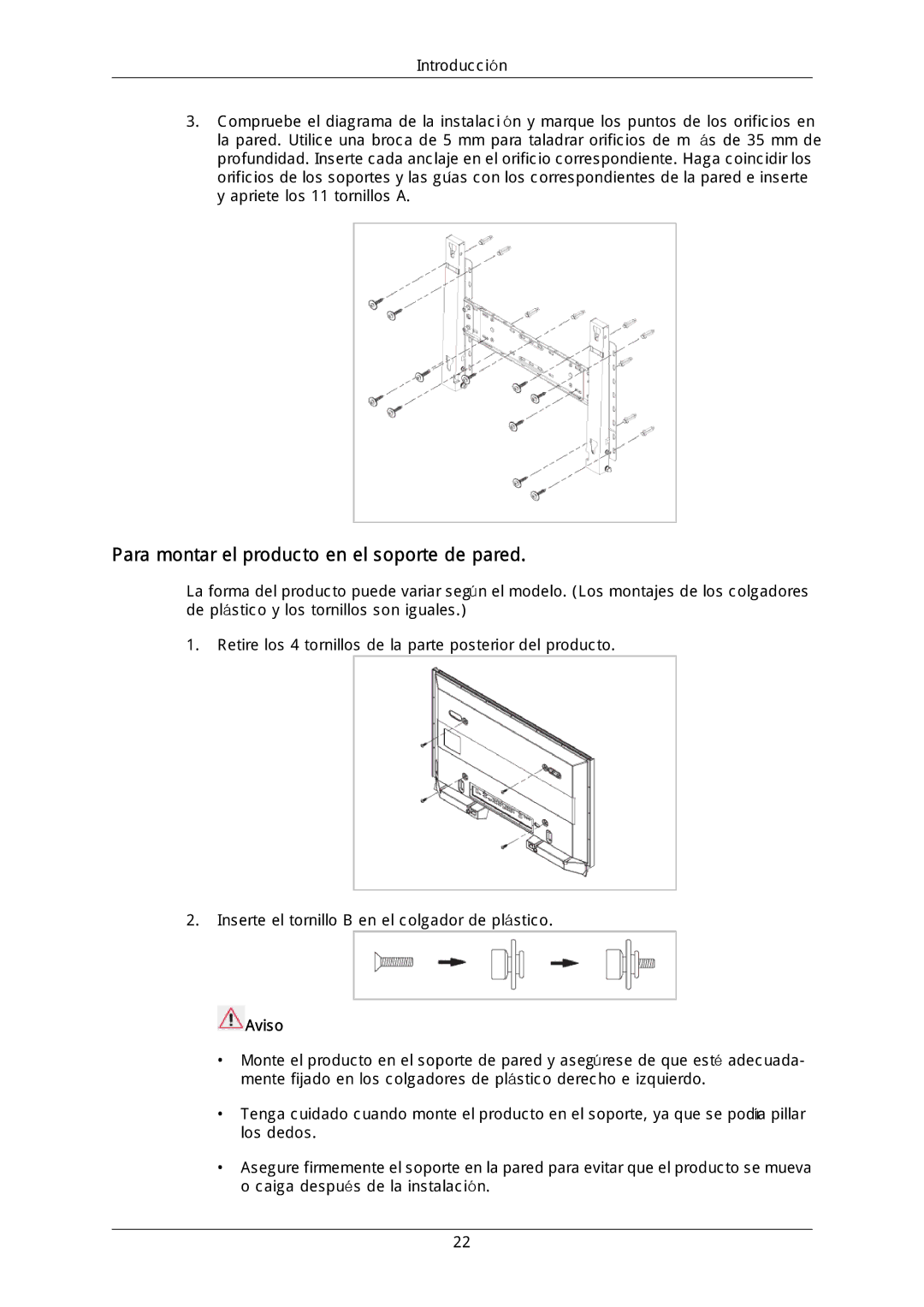 Samsung LH40MGULGD/EN, LH40DLPLGD/EN, LH46DLTLGD/EN, LH40DLTLGD/EN manual Para montar el producto en el soporte de pared 