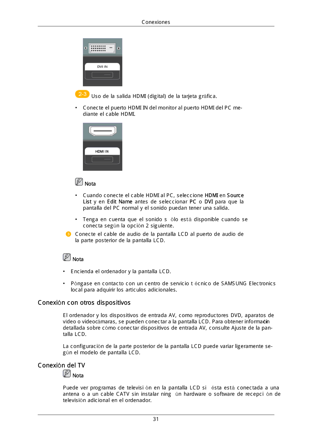 Samsung LH40DLPLGD/EN, LH46DLTLGD/EN, LH40DLTLGD/EN, LH46DLPLGD/EN manual Conexión con otros dispositivos, Conexión del TV 