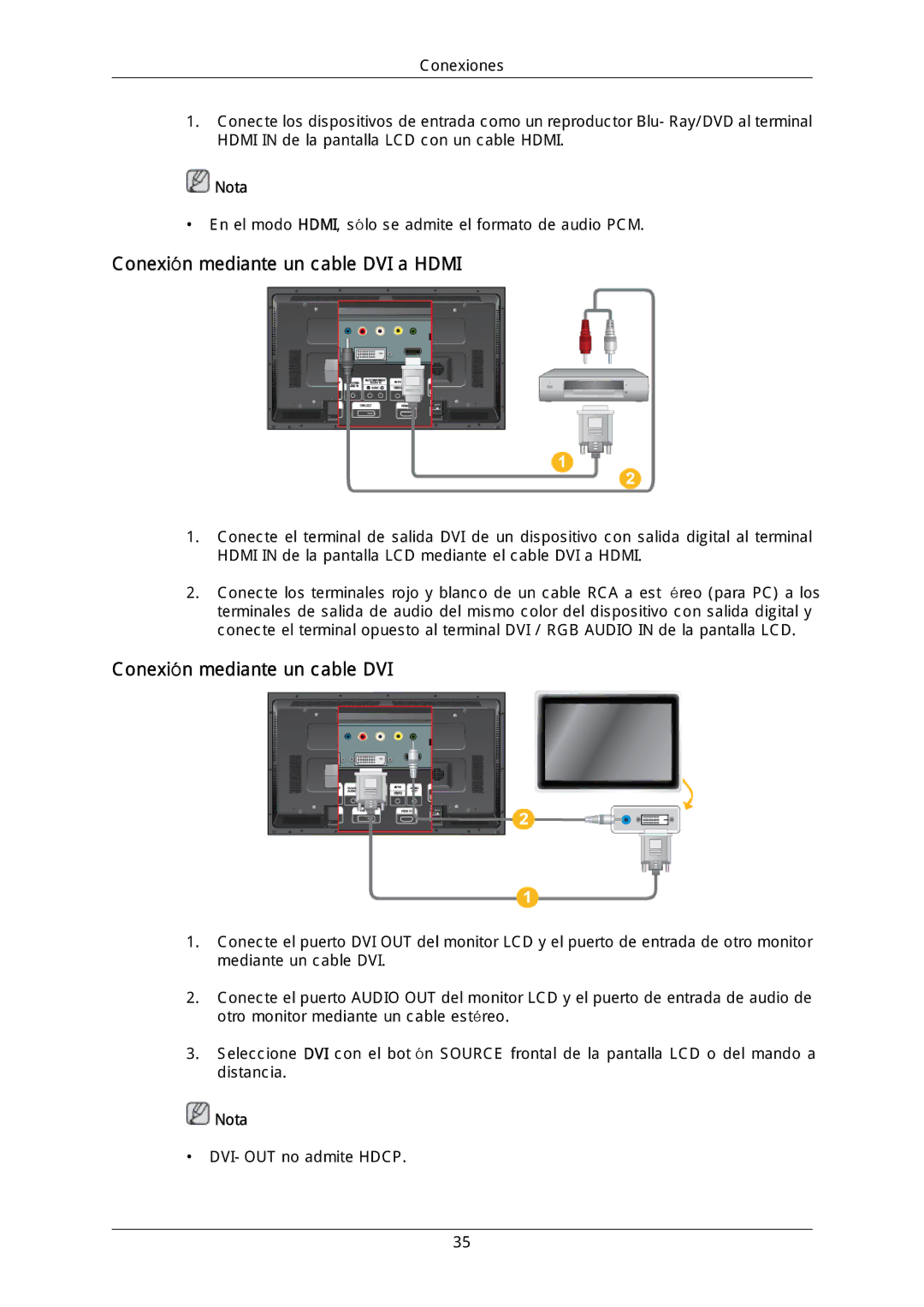 Samsung LFD-WBM2/S40A5, LH40DLPLGD/EN, LH46DLTLGD/EN, LH40DLTLGD/EN, LH46DLPLGD/EN manual Conexión mediante un cable DVI a Hdmi 