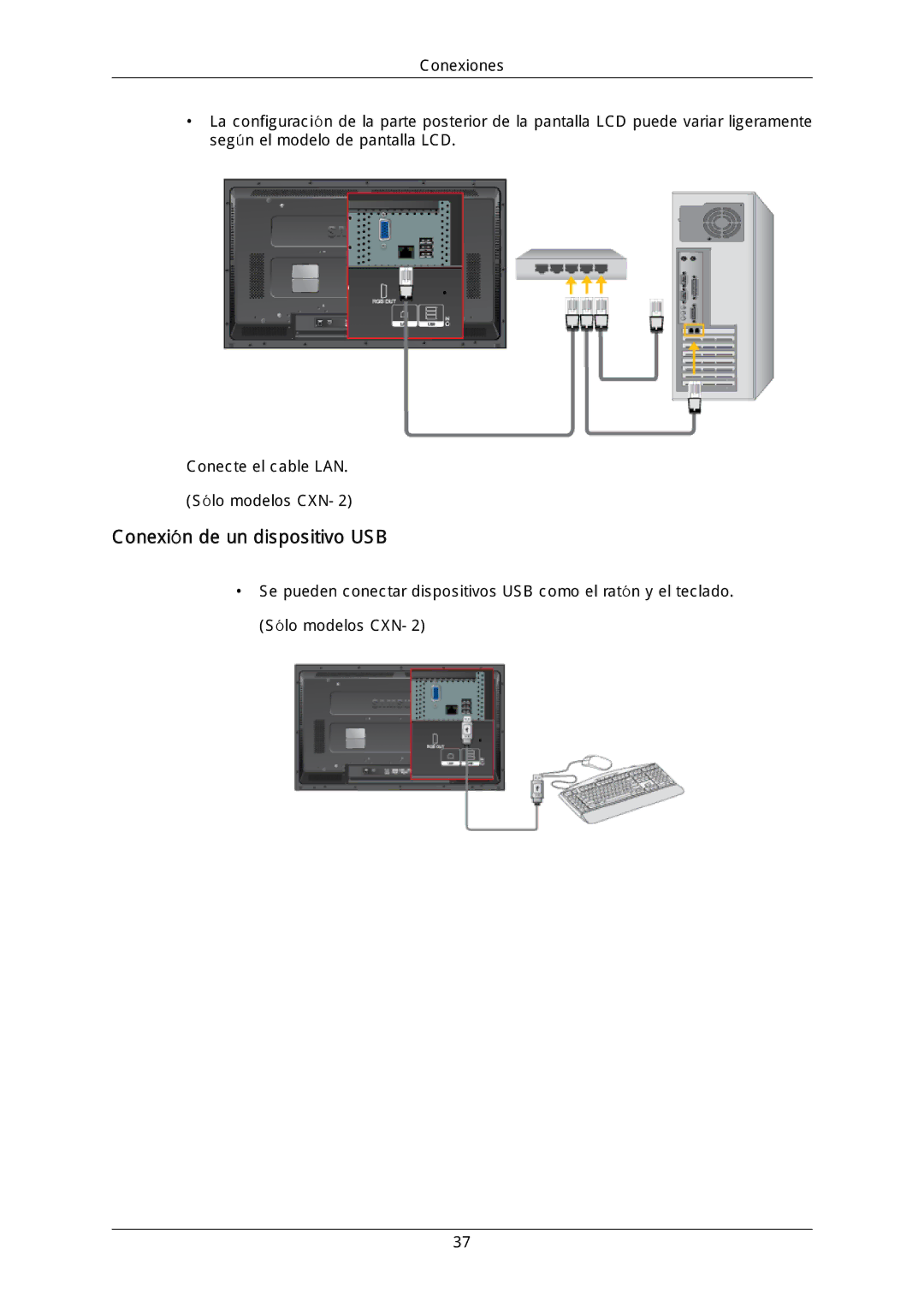 Samsung LH46MGULGD/EN, LH40DLPLGD/EN, LH46DLTLGD/EN, LH40DLTLGD/EN, LH46DLPLGD/EN manual Conexión de un dispositivo USB 