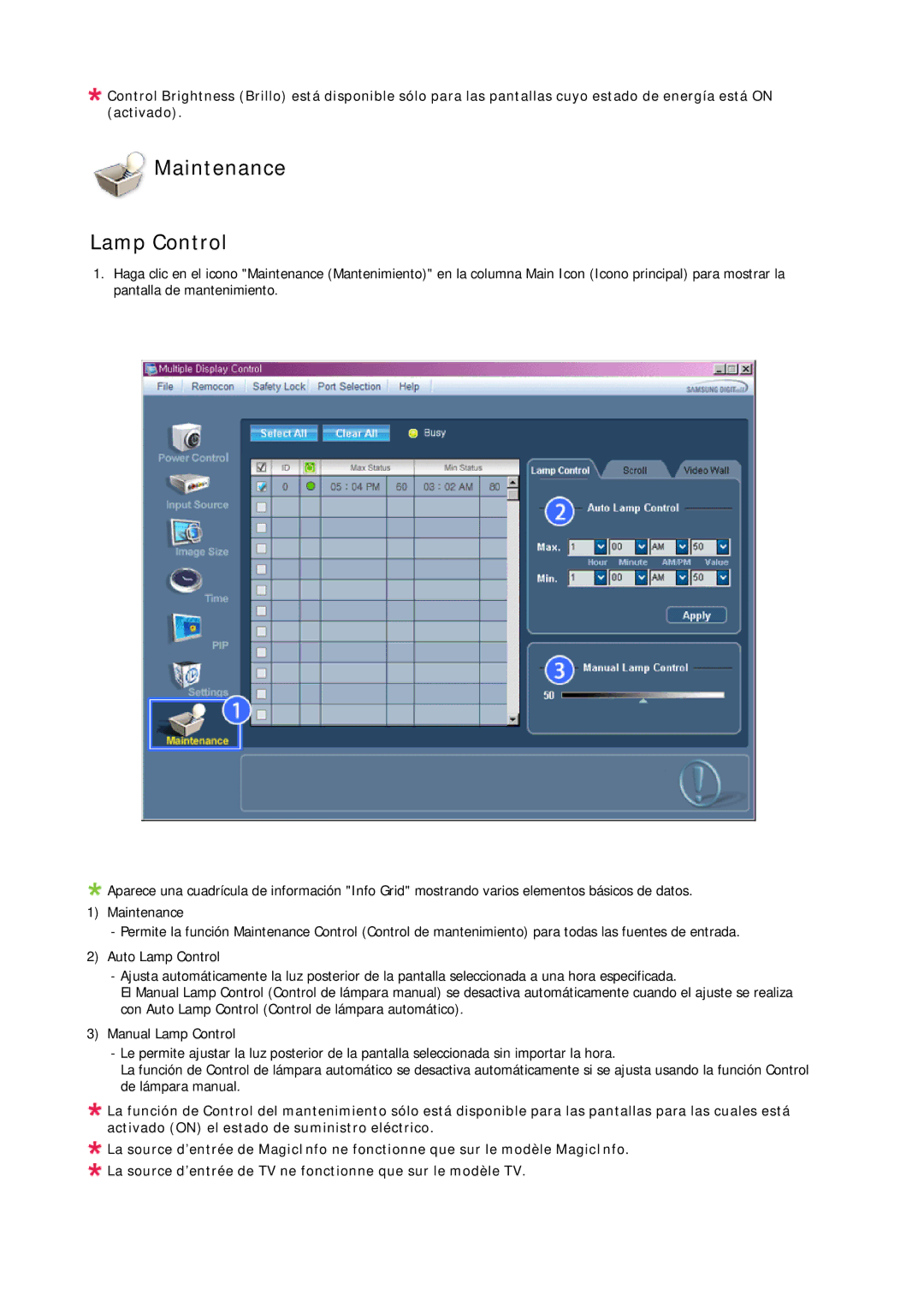 Samsung LH46DLPLGD/EN, LH40DLPLGD/EN, LH46DLTLGD/EN, LH40DLTLGD/EN, LFD-WBM2/S40A5, LH46MGQLGD/EN Maintenance Lamp Control 