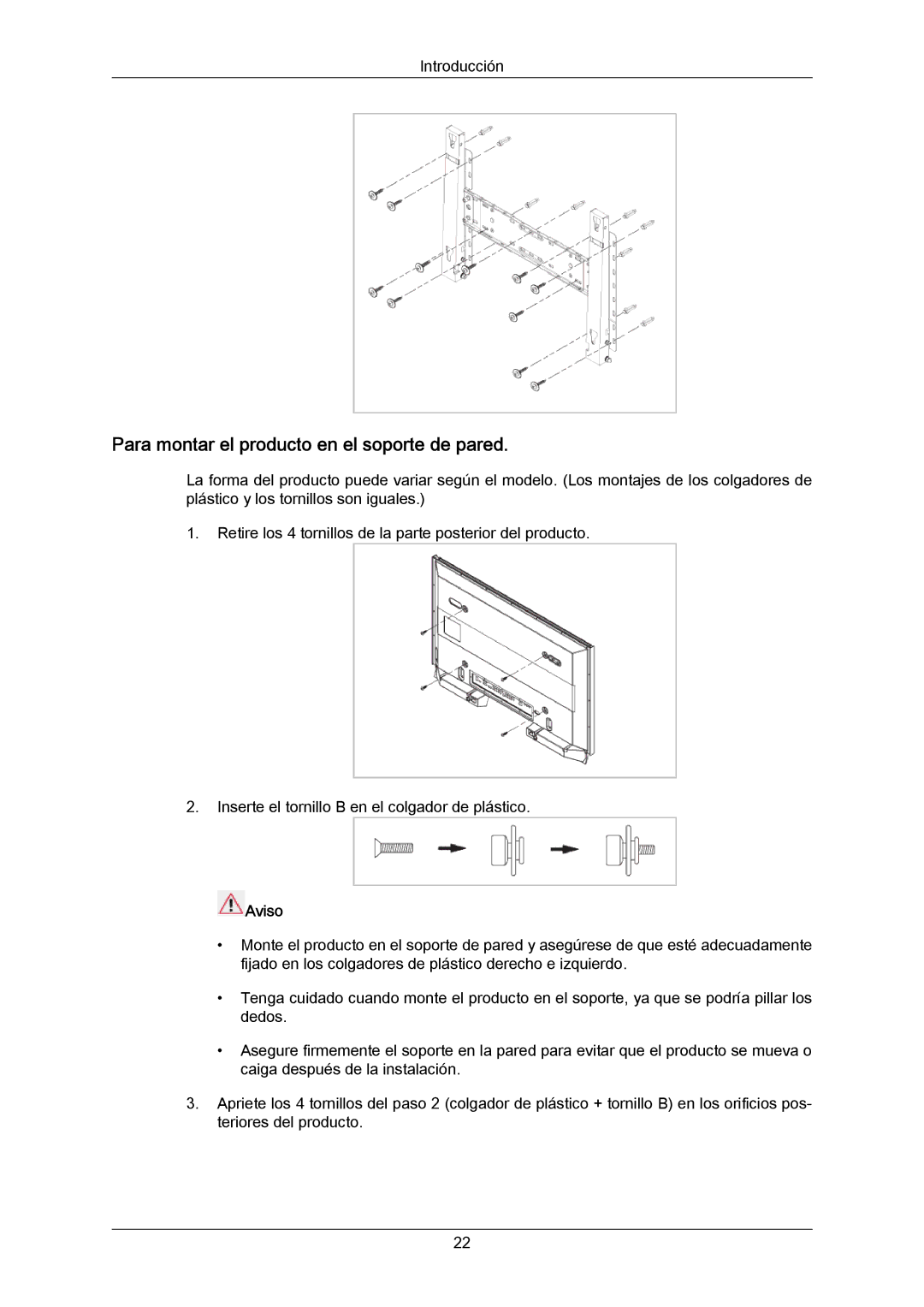 Samsung LH40MGULGD/EN, LH40DLPLGD/EN, LH46DLTLGD/EN, LH40DLTLGD/EN manual Para montar el producto en el soporte de pared 