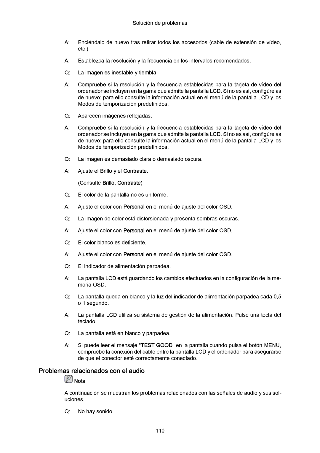 Samsung LH40DLTLGD/EN, LH40DLPLGD/EN, LH46DLTLGD/EN, LH46DLPLGD/EN, LFD-WBM2/S40A5 manual Problemas relacionados con el audio 