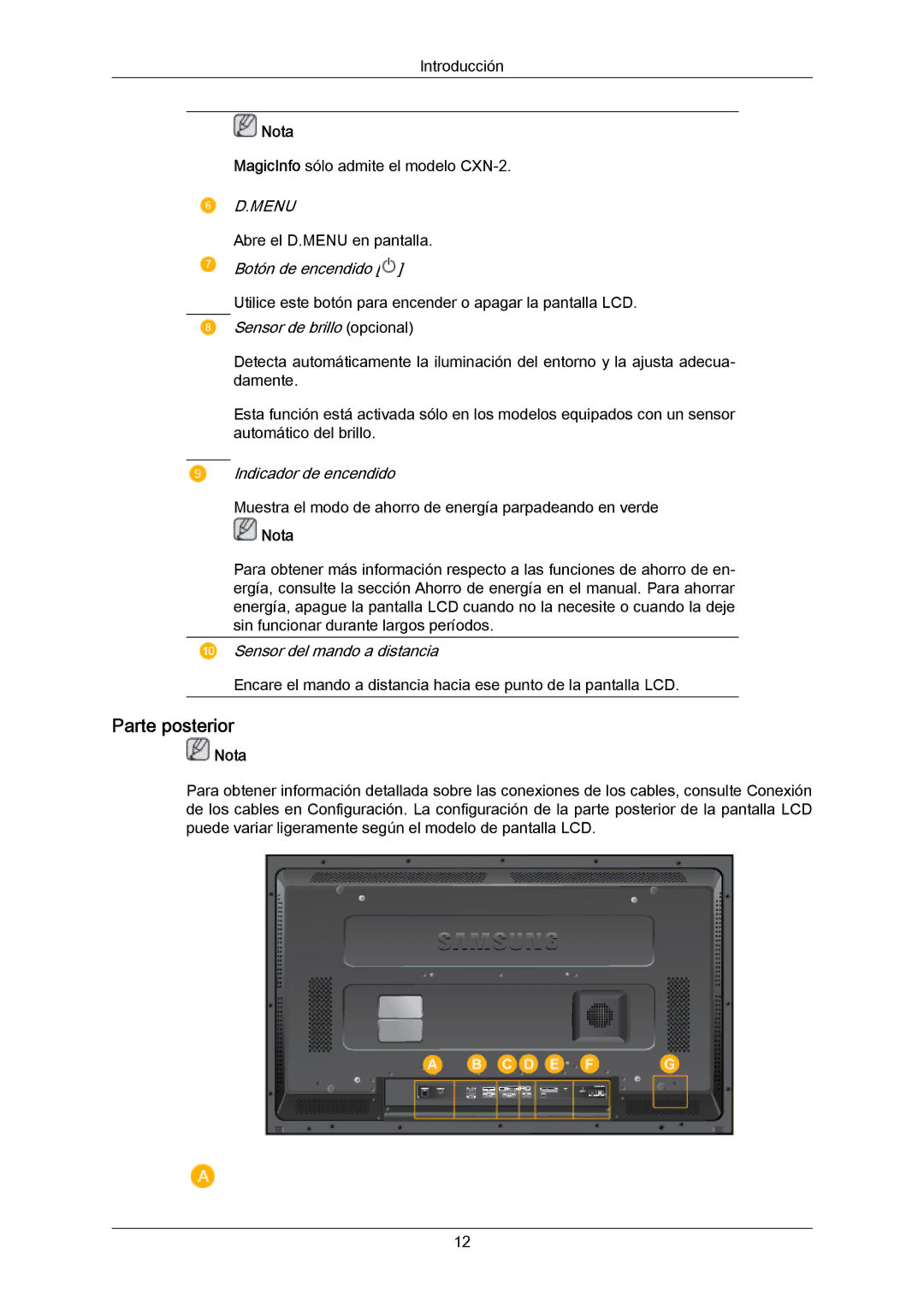 Samsung LH46MGQLGD/EN, LH40DLPLGD/EN, LH46DLTLGD/EN, LH40DLTLGD/EN, LH46DLPLGD/EN, LFD-WBM2/S40A5 manual Parte posterior, Menu 