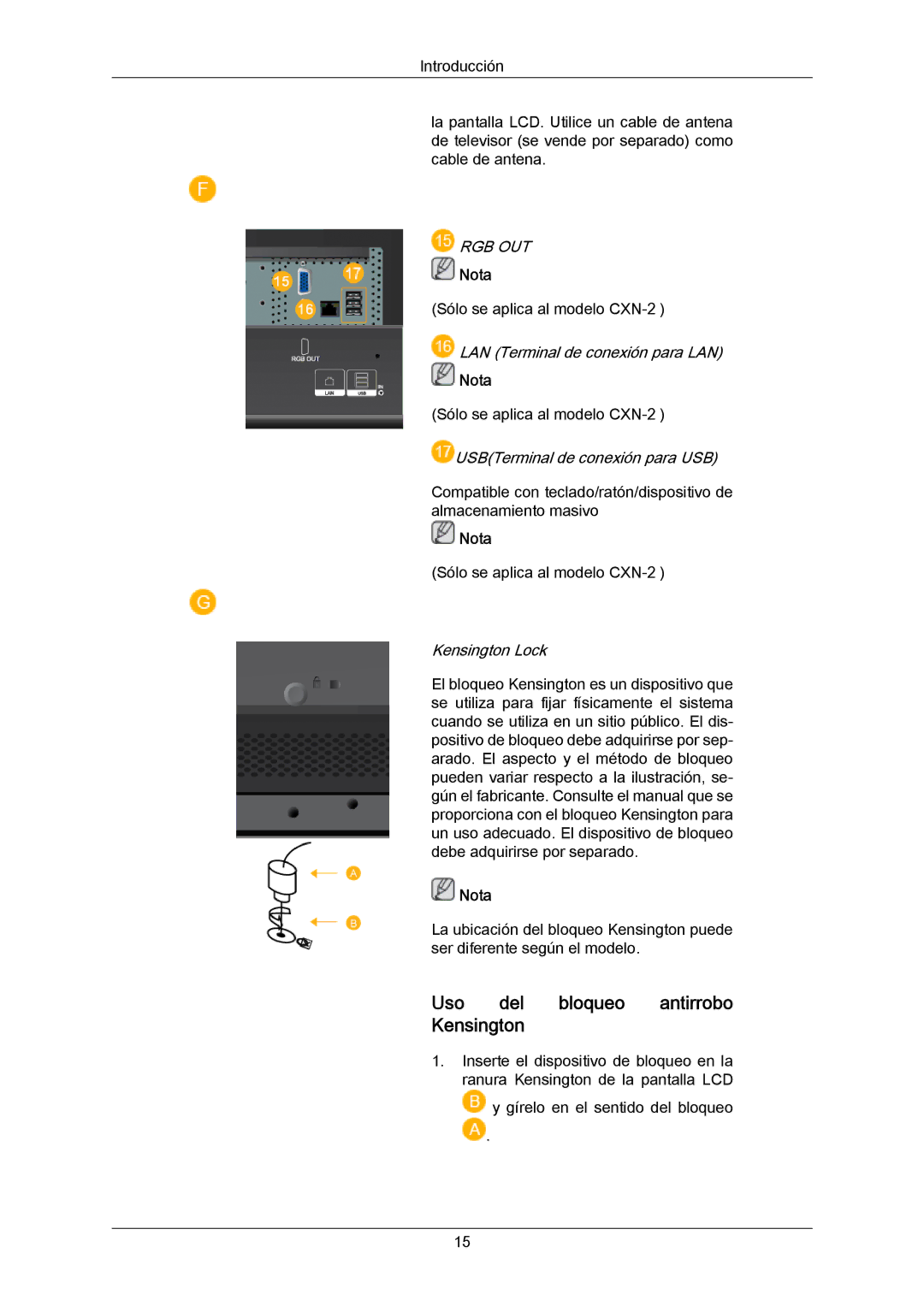 Samsung LH40DLPLGD/EN, LH46DLTLGD/EN, LH40DLTLGD/EN, LH46DLPLGD/EN Uso del bloqueo antirrobo Kensington, Kensington Lock 